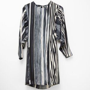 Stine Goya Hills Printed 100% Silk Dress Stripe Black Grey Cream Size Medium